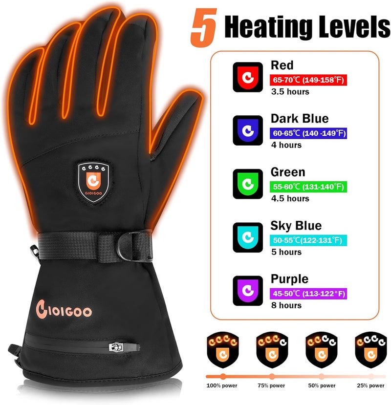 GIOIGOO 7.4V 3200MAH Rechargeable Heated Gloves for Men Women Hand Warmer Snow Gloves for Ski Hiking Skating Camping Outdoor Activities - Image 2